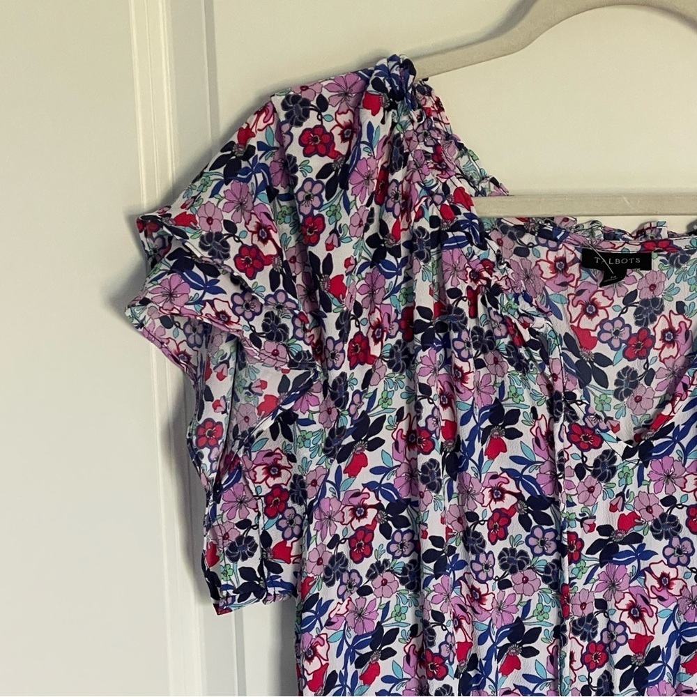 Talbots Paradise Floral Print Flutter Sleeve Popover Dress 29531 - Picture 5 of 15